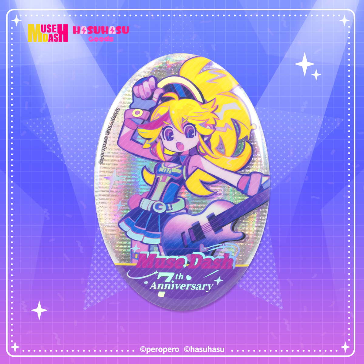 Muse Dash Neon Party Oval Gold Foil Double Flash Badge