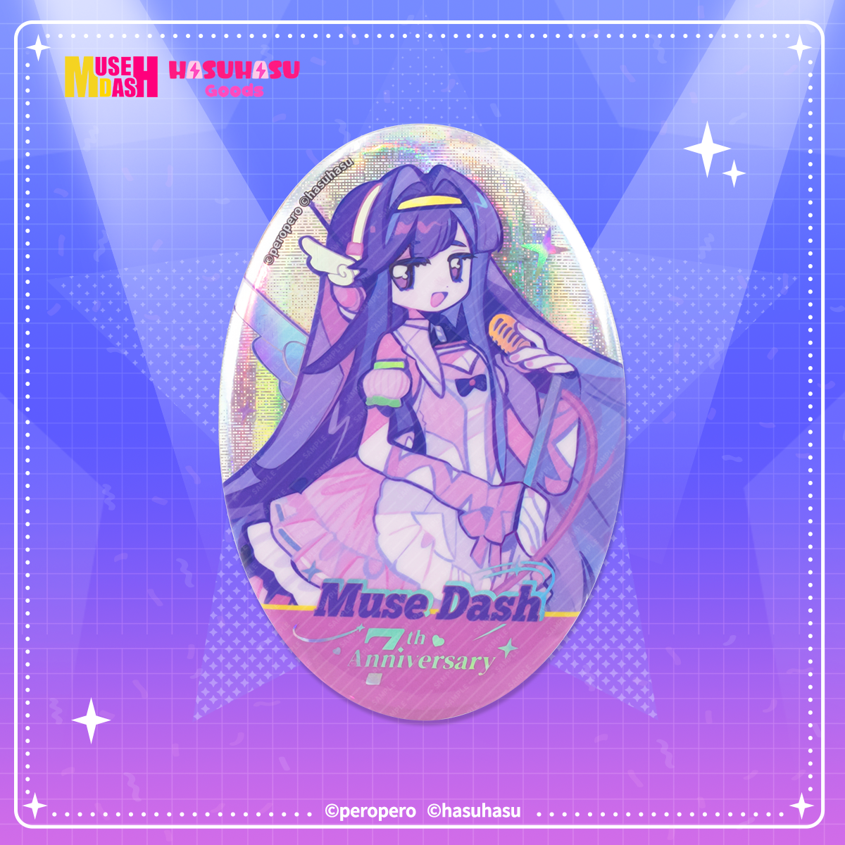 Muse Dash Neon Party Oval Gold Foil Double Flash Badge