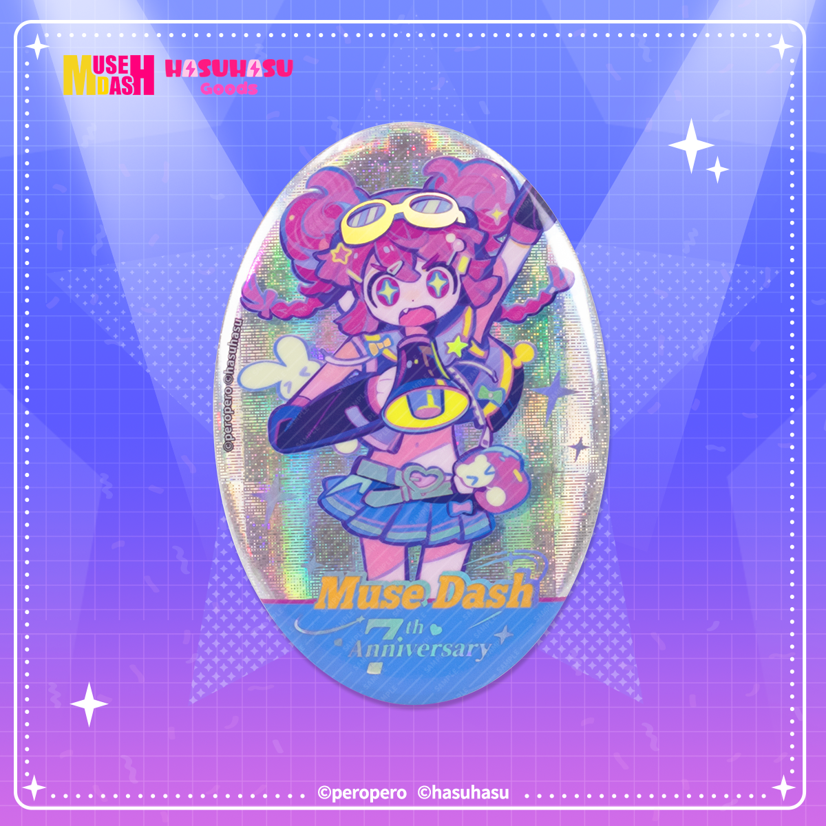 Muse Dash Neon Party Oval Gold Foil Double Flash Badge