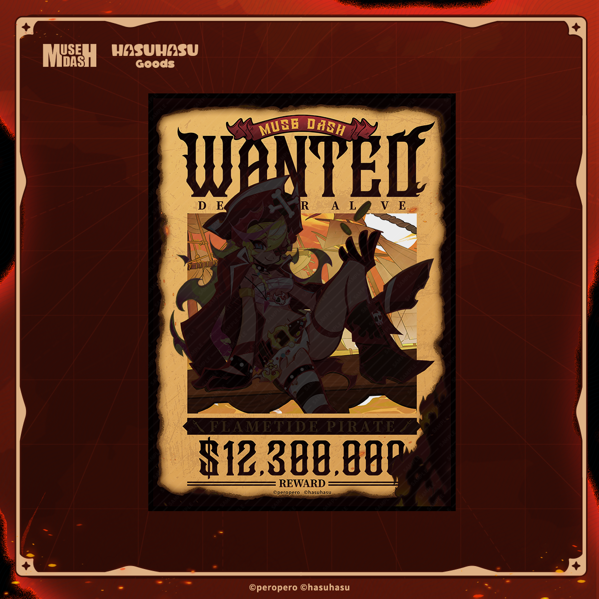 Muse Dash Flametide Pirate Rin Burn-to-reveal Polaroid+Wanted Heat-sensitive Poster