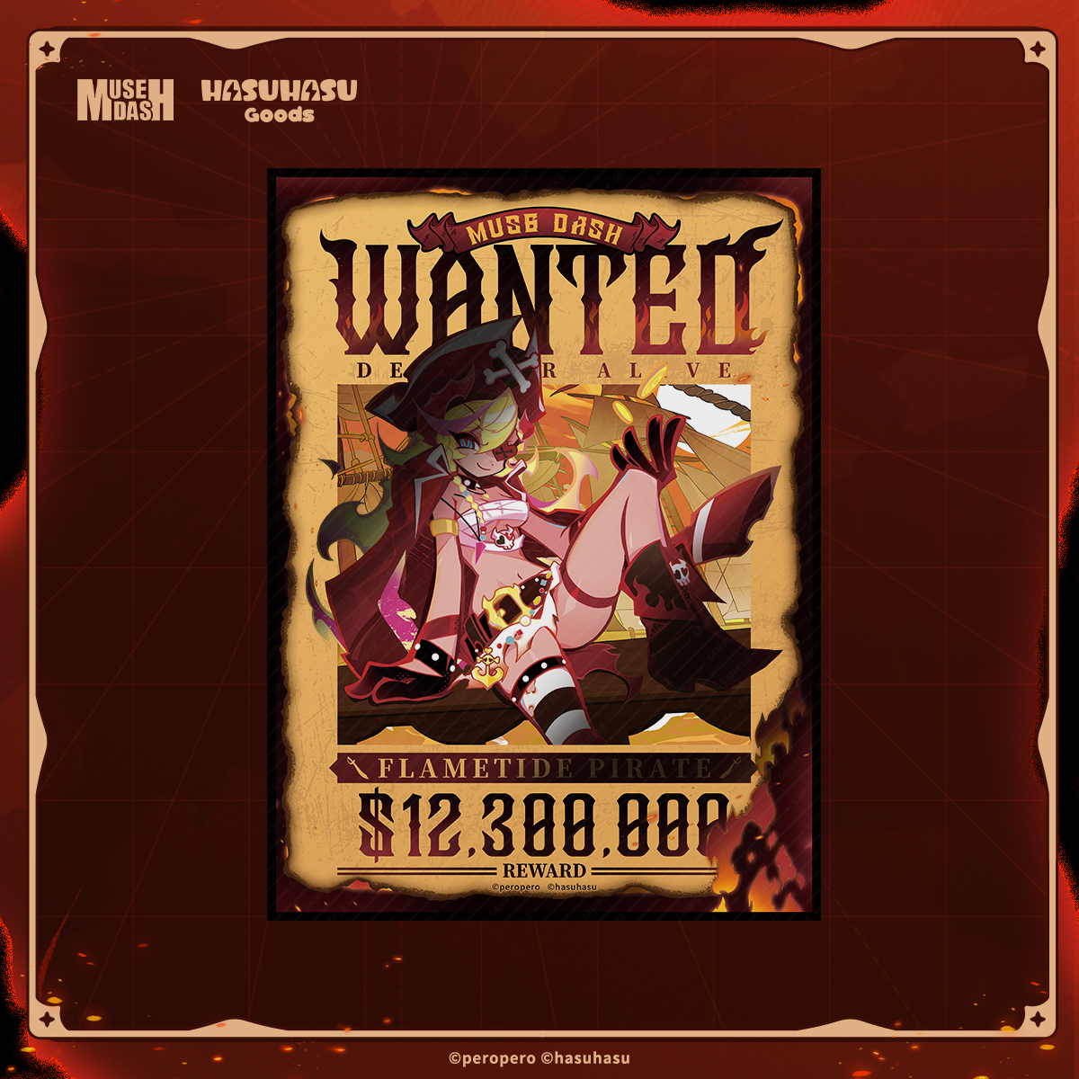 Muse Dash Flametide Pirate Rin Burn-to-reveal Polaroid+Wanted Heat-sensitive Poster