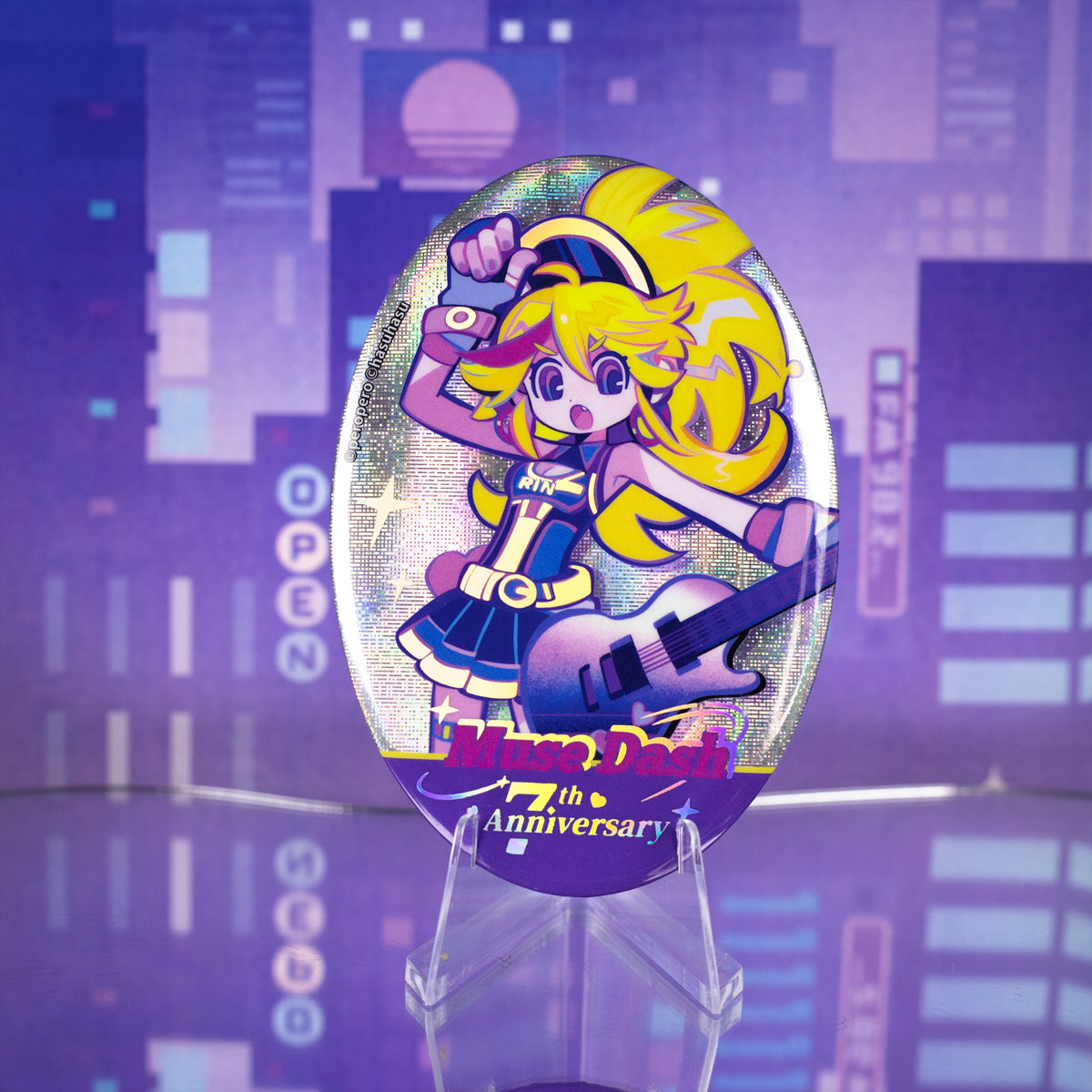 Muse Dash Neon Party Oval Gold Foil Double Flash Badge