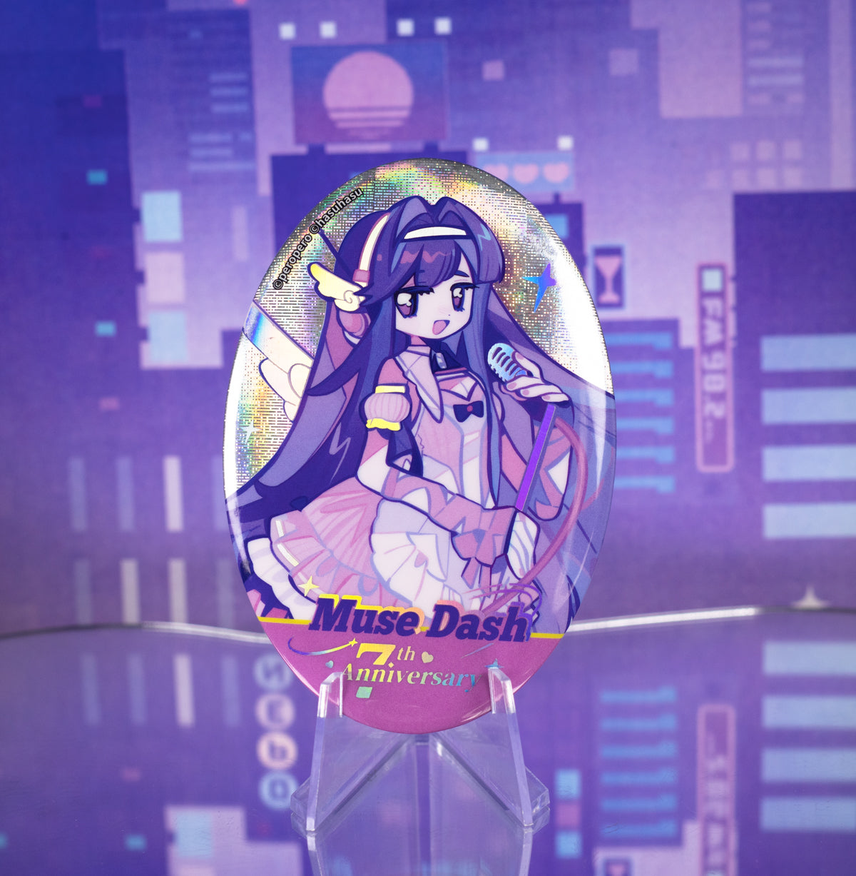 Muse Dash Neon Party Oval Gold Foil Double Flash Badge
