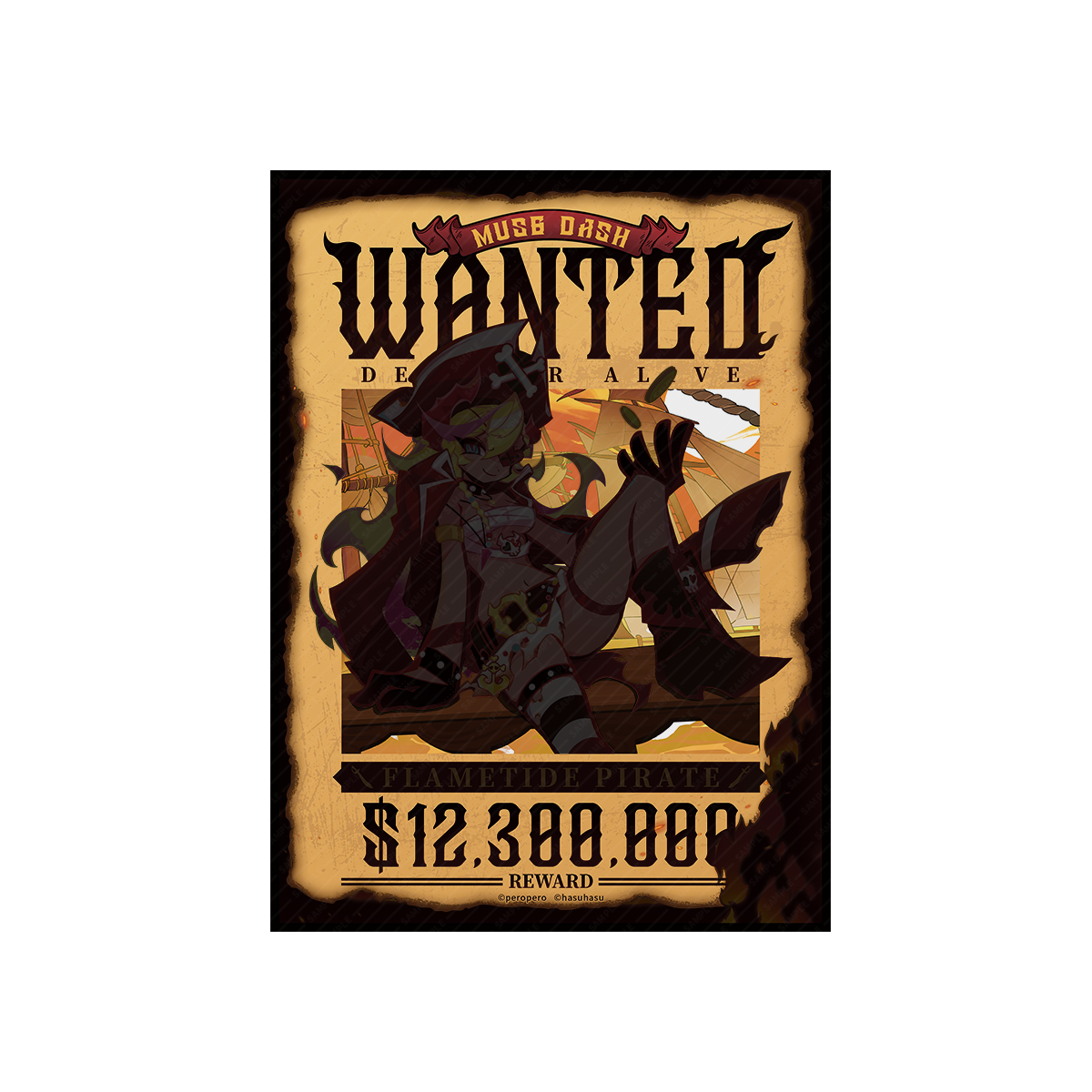 Muse Dash Flametide Pirate Rin Burn-to-reveal Polaroid+Wanted Heat-sensitive Poster